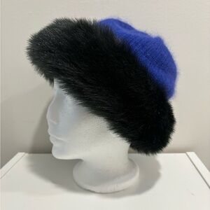 Vintage Wool And Angora Rabbit hair Blue and Black Women's Hat made in USA